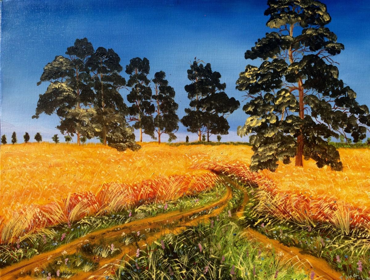 Impressionistic Landscape Oil Painting By Inna Montano, 24 X 18, The Wheat Fields, Original Artwork