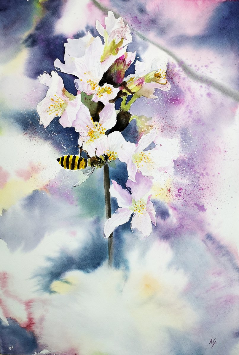 Impressionistic Botanical Watercolour By Aneta Gajos, 15 X 22, Spring Time 1, Original Artwork