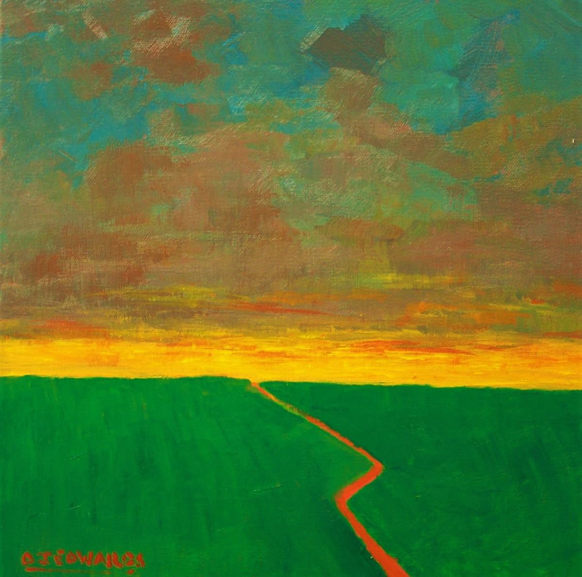 Impressionistic Landscape Acrylic Painting By David J Edwards, 12 X 12, Sunset Road, Original Artwork