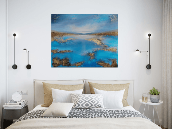 A XL large beautiful modern semi-abstract  seascape painting "Peace"