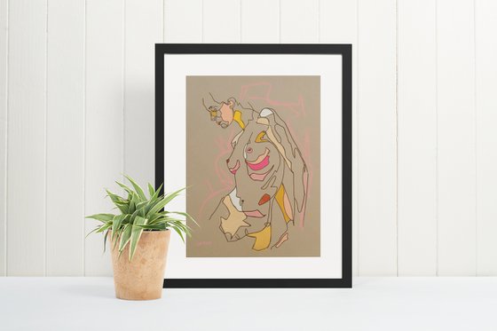 Female Nude Torso Study Art Figure Study Original Pastel Life Drawing