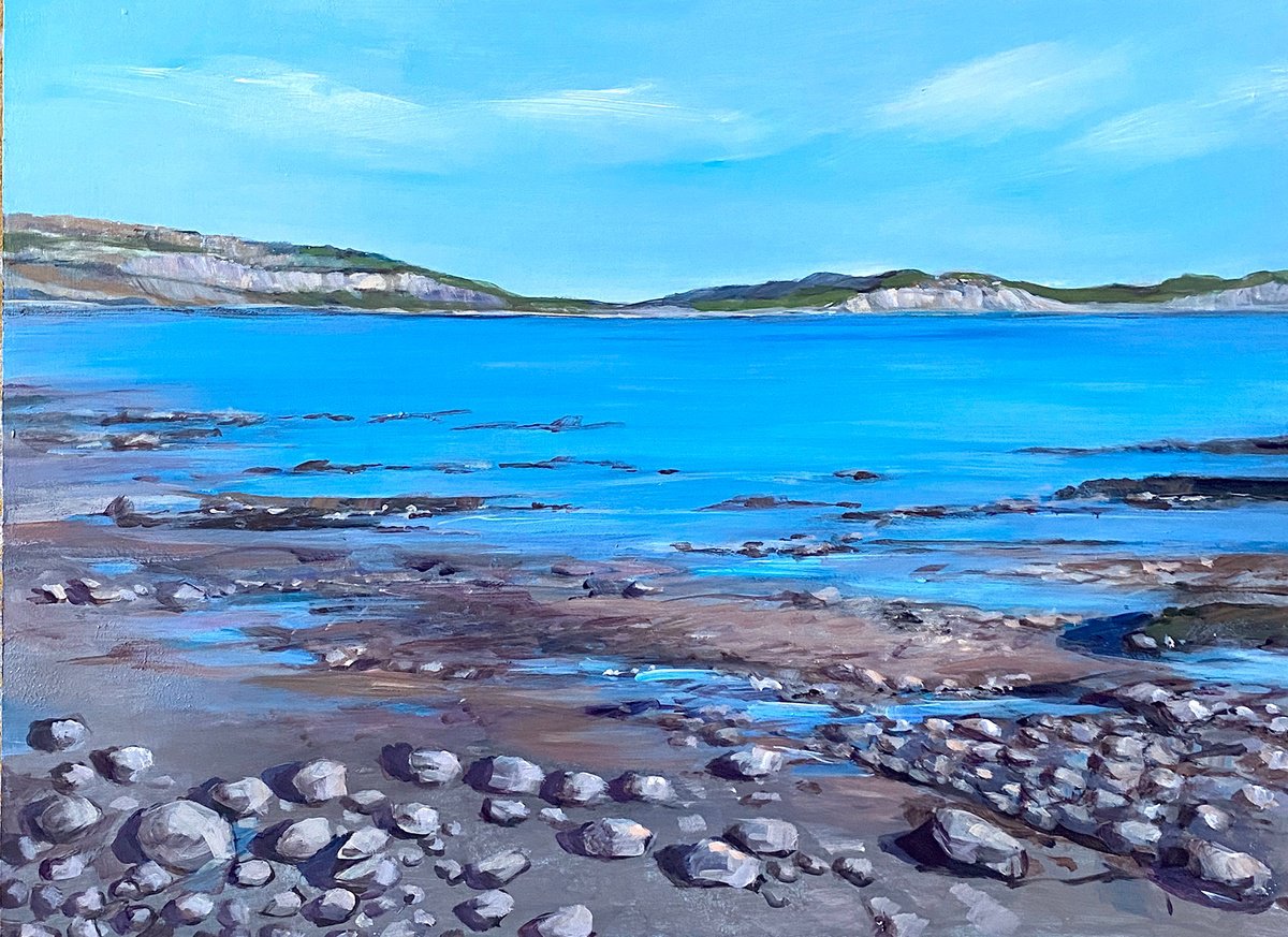 Photorealistic Landscape Acrylic Painting By Arti Chauhan, 16 X 12, East Cliff Lyme Regis, Original Artwork