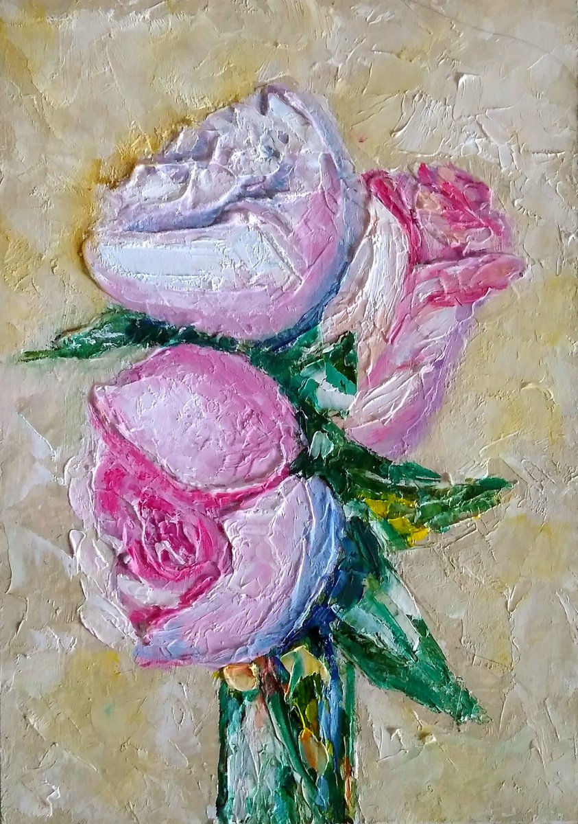 Roses Bouquet Painting Original Art Floral Artwork Flower Still Life Wall Art Impasto Smal... by Yulia Berseneva