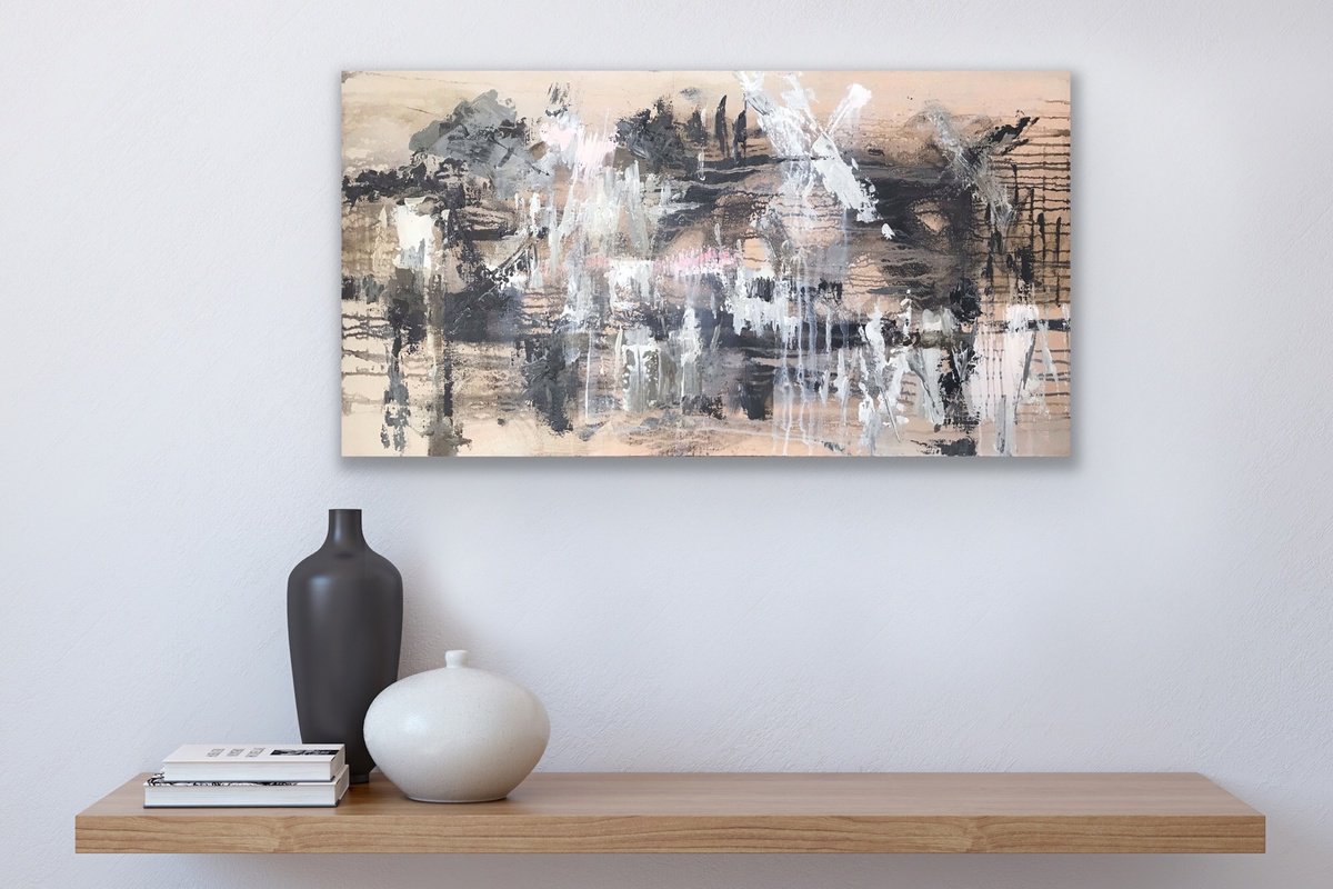 Expressive Abstract Acrylic Painting By Galina Poloz, 39 X 20, Between Past And Future., Original Artwork