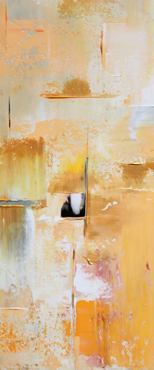 Black White Peach Gold Abstract by Robert Lynn