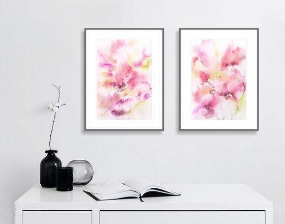 Pink flowers diptych