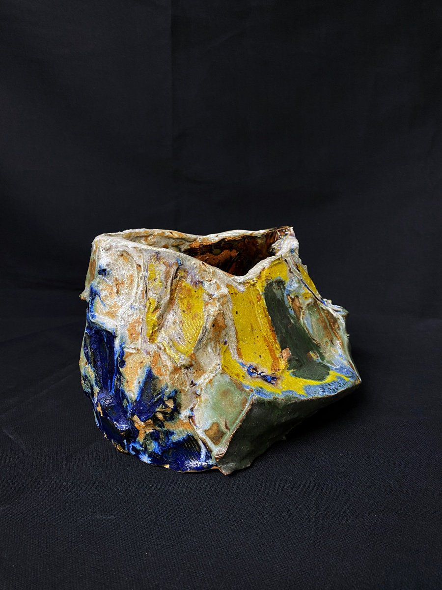 Organic Abstract Clay Sculpture By Abhishek Kumar, 8 X 6, Flattened Vessel, Original Artwork