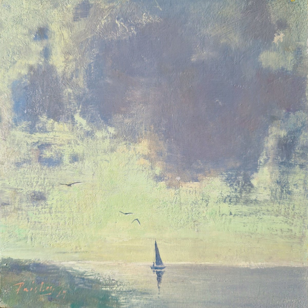 Impressionistic Landscape Oil Painting By Ayna Paisley, 8 X 8, Seaside Sky, Original Artwork