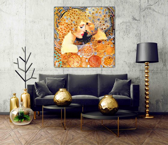 Love original wall art. Golden silver decorative artwork for home decor. Gift for woman \ wife