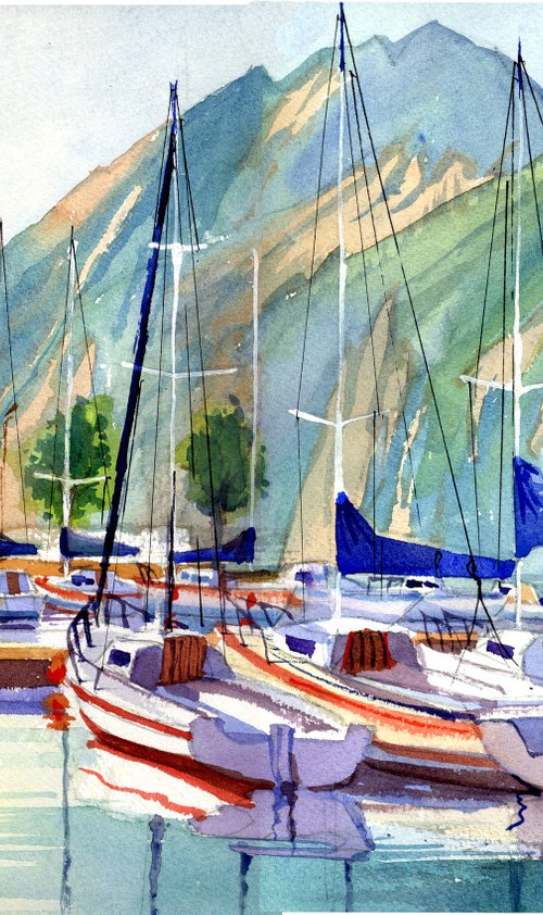 Riva del Garda, Harbour, Marina. Lake Garda, Italy. Boats and Mountains. by Peter Day