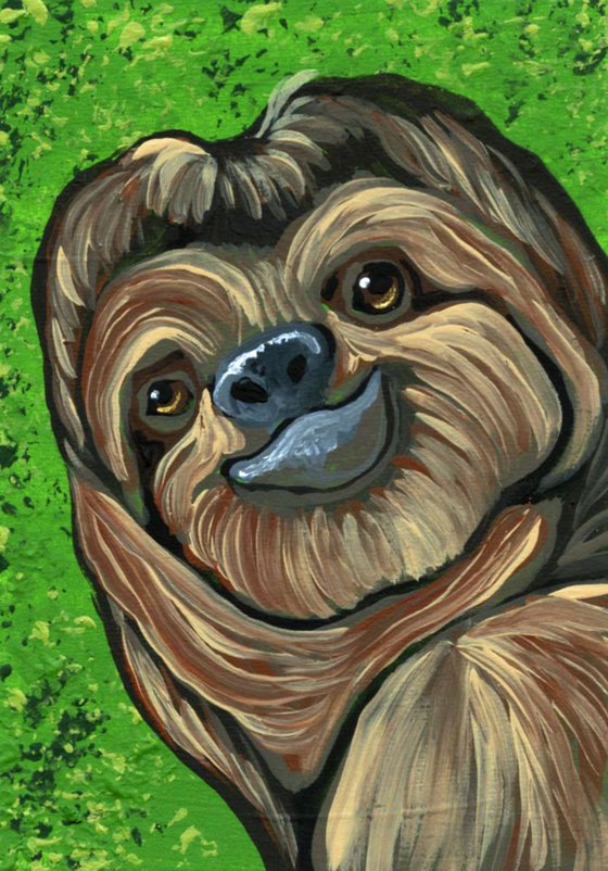 ACEO ATC Original Painting Sloth Wildlife Art-Carla Smale