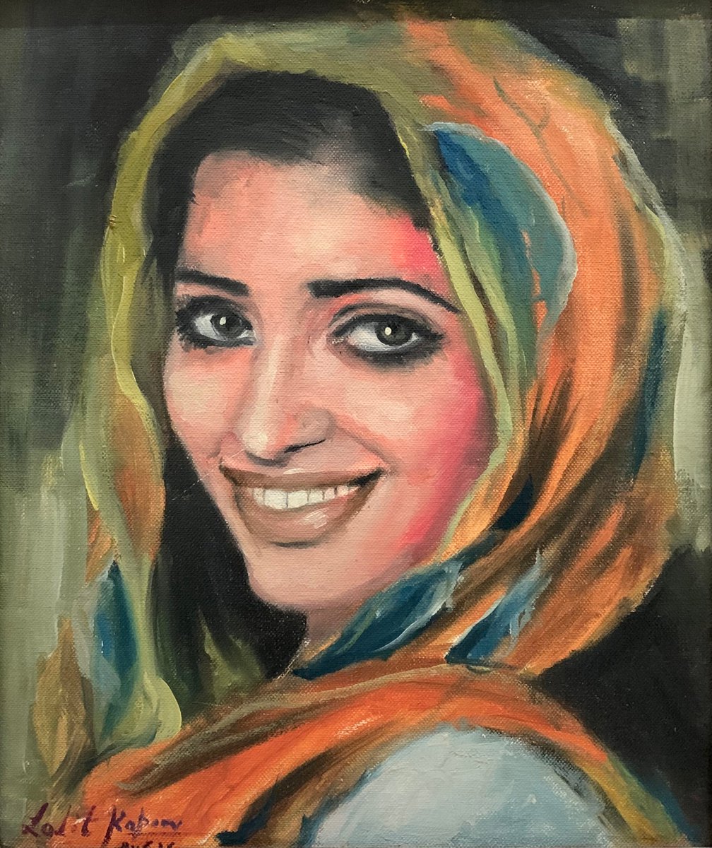 Girl in Colorful Scarf by Lalit Kapoor