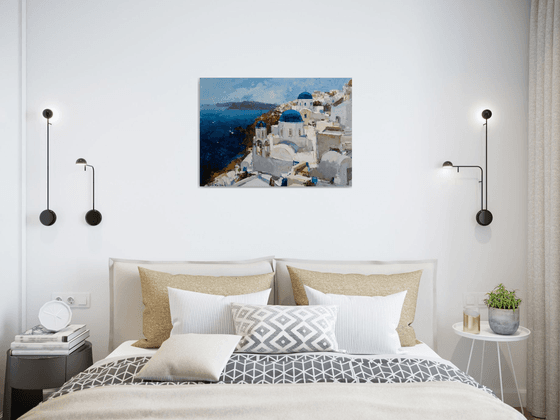 Santorini, Greece seascape - Original oil impasto landscape painting