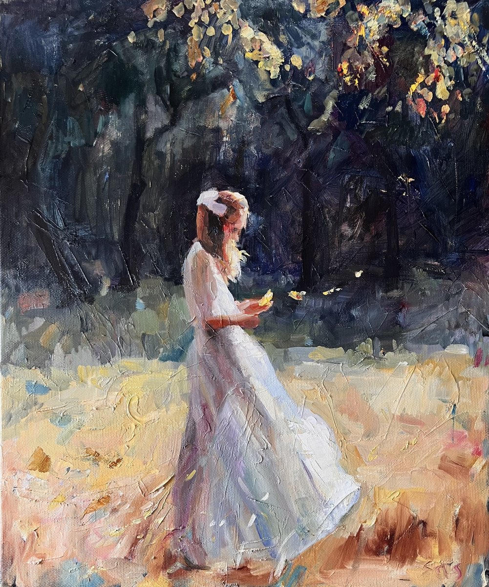 Impressionistic Portrait Oil Painting By Liubou Sas, 20 X 24", Letting Go, Original Artwork