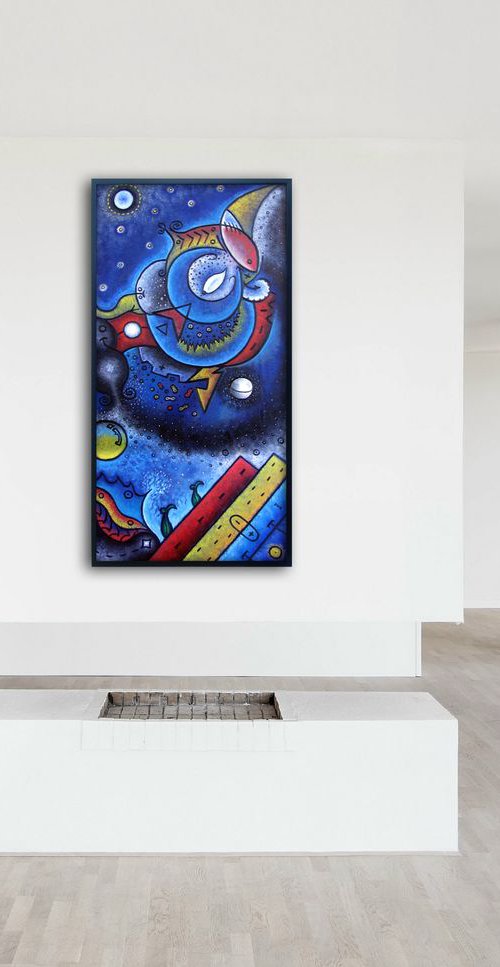 "Elements & Dreamscapes" - FREE SHIPPING to the USA - Original PMS Abstract Oil Painting On Wood - 24" x 48", Framed by Preston M. Smith (PMS)