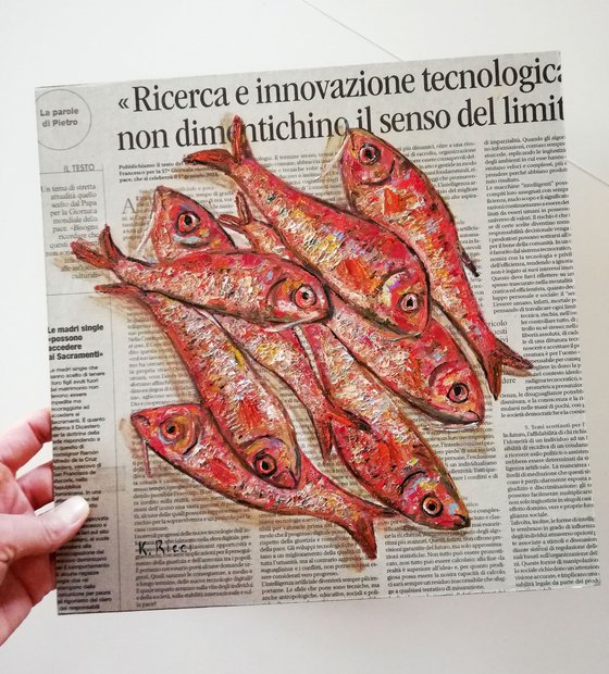 "Red Fishes on Newspaper"