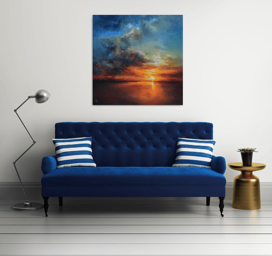 " Evening Vibes " Large painting W 110x H 110 cm