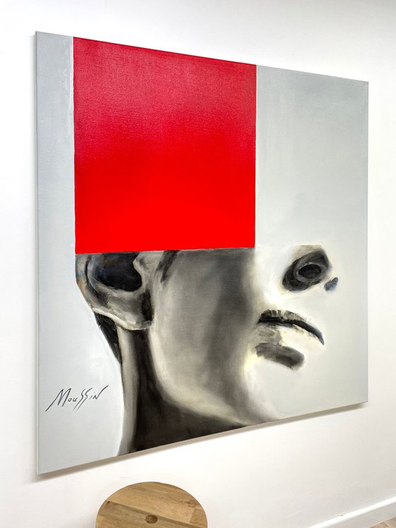 Imagination with red 120 x 120 cm.