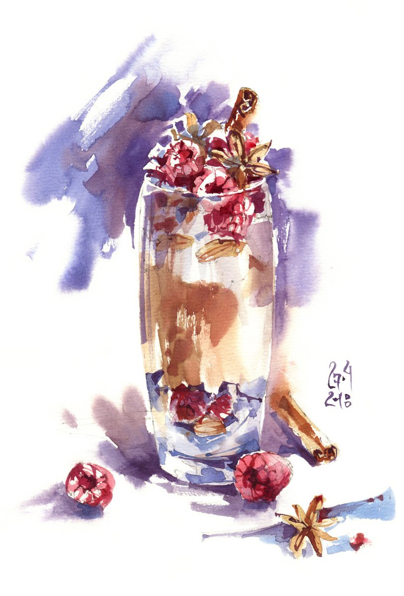 Illustrative Still Life Watercolour By Ksenia Selianko, 8 X 11", "Summer Dessert", Original Artwork