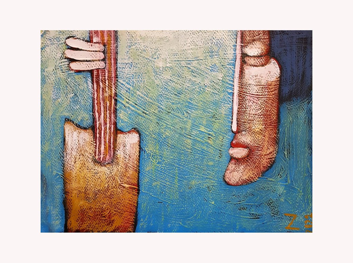 Naive Portrait Painting By Zhana Viel, 9 X 7", Tcello Musich, Original Artwork