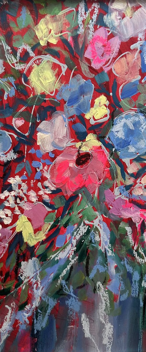 Pink and blue bouquet by Clare Hoath