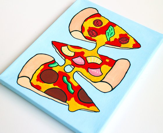 Pizza Three Slices Pop Art Painting on Miniature Canvas