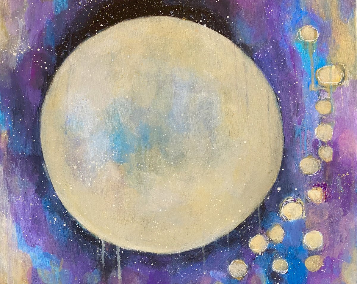 Expressive Landscape Acrylic Painting By Kate Marion Lapierre, 20 X 16", Moonglow, Original Artwork