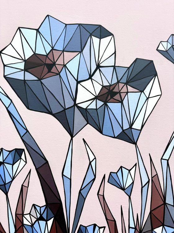 STAINED GLASS BLUE CORNFLOWERS