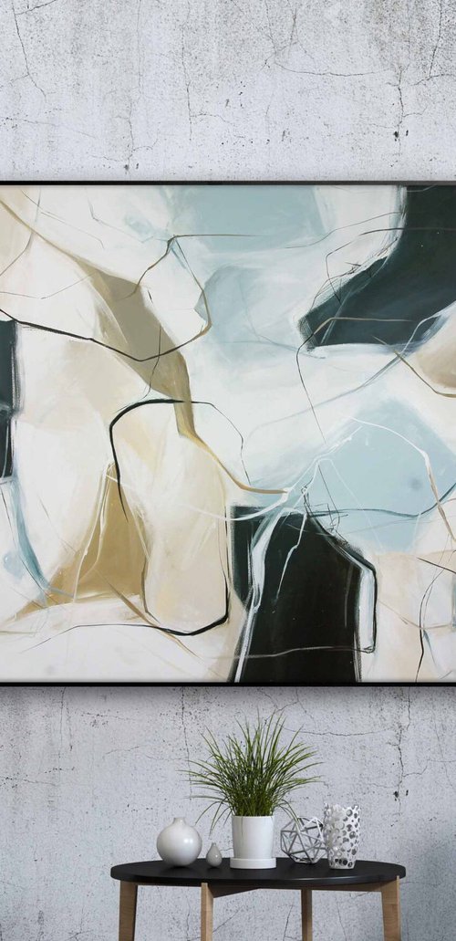 "Dream" Light blue black abstract art by Nina