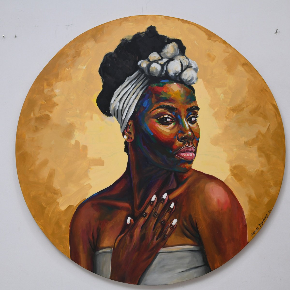 Expressive Portrait Acrylic Painting By Damola Ayegbayo, 48 X 48, Eniyan (Human) 8, Original Artwork