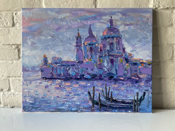 Two gondolas in Venice. Original oil painting