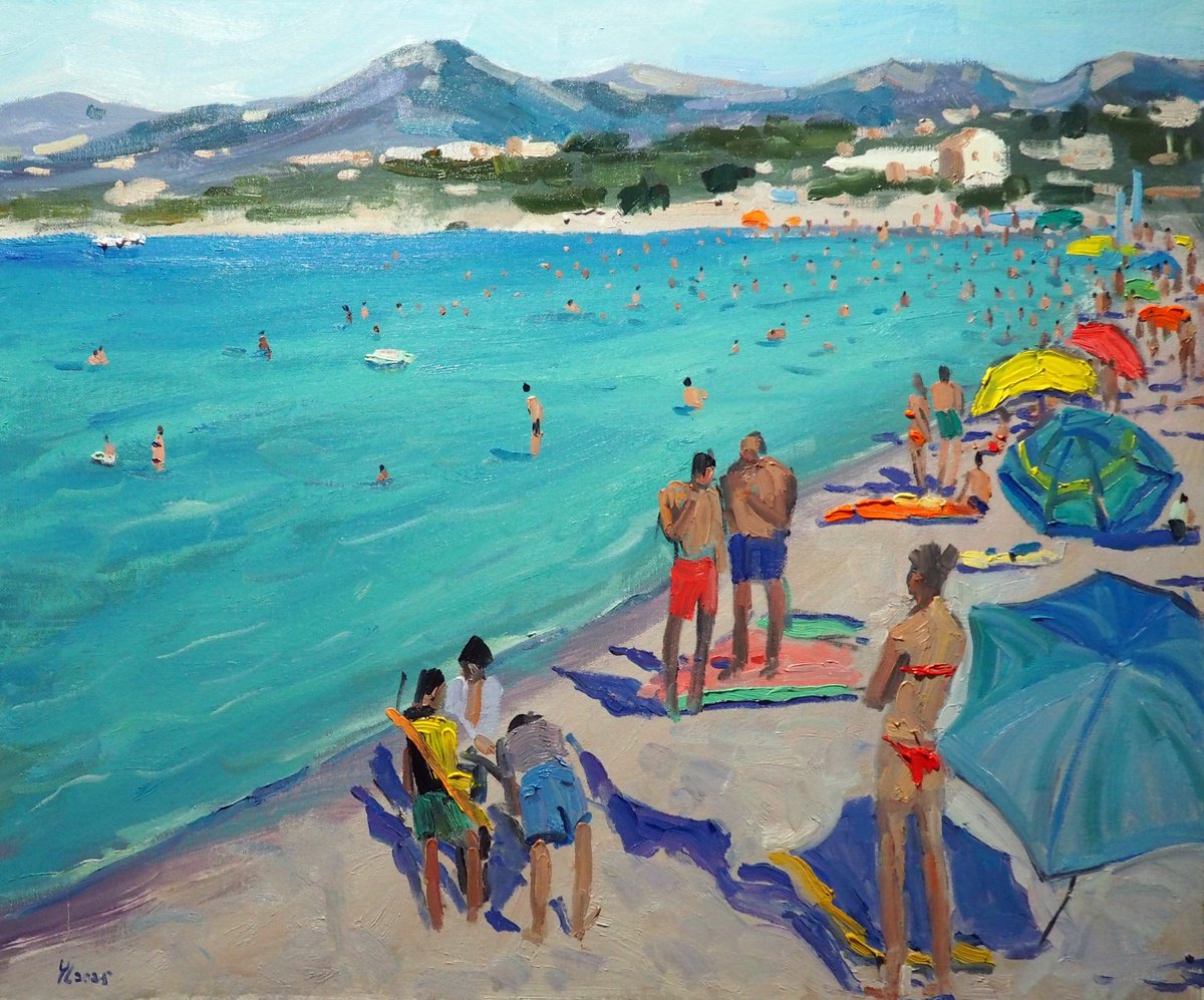 Impressionistic Landscape Oil Painting By Yuanyuan Liu, 26 X 21", On The Beach, Original Artwork