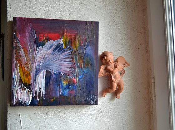 The guardian Angel FREE SHIPPING SPIRITUAL SQUARE PAINTING ABSTRACT READY TO HANG ISABELLE VOBMANN