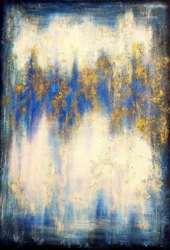 "A chill in the air" Large Abstract Acrylic Artwork Textured Painting White And Blue Art Vertical Large Modern Art