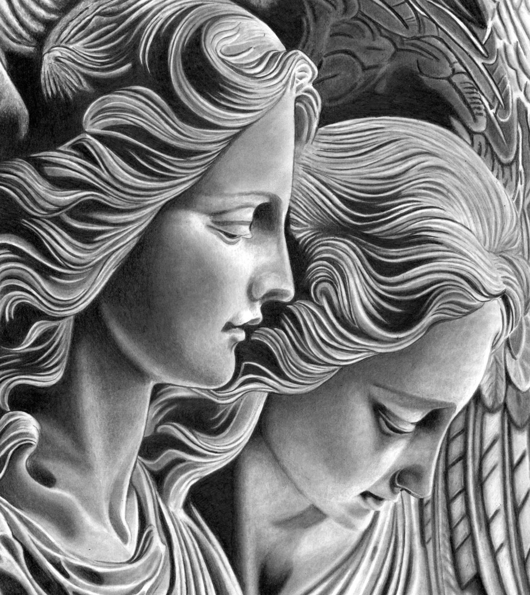 Photorealistic Portrait Pencil Drawing By Paul Stowe, 11 X 12", Angels 2, Original Artwork