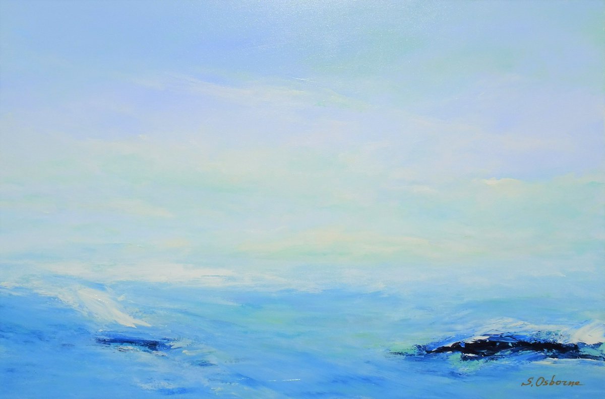 SALTWATER. Abstract Blue Ocean Waves Acrylic Painting on Canvas, Contemporary Seascape, Co... by Sveta Osborne