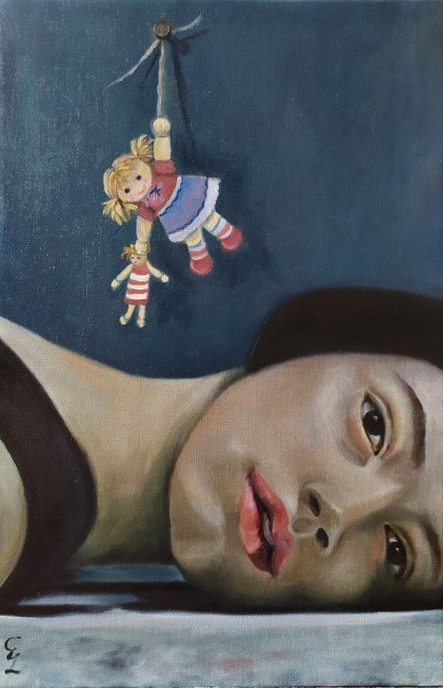 Portrait of a woman and her doll "The doll" by Veronica Ciccarese