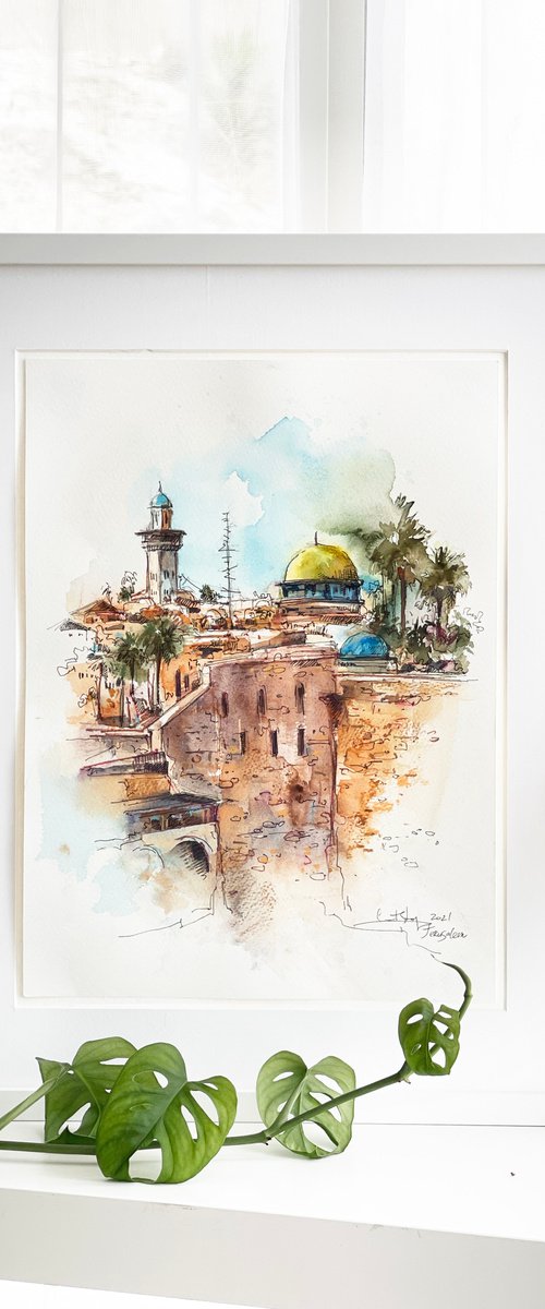 Jerusalem, Wailing Wall - Architecture Sketch Mixed Media by Sophie Rodionov