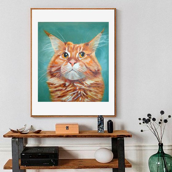 Red cat Maine Coon, 45x50 cm, ready to hang.