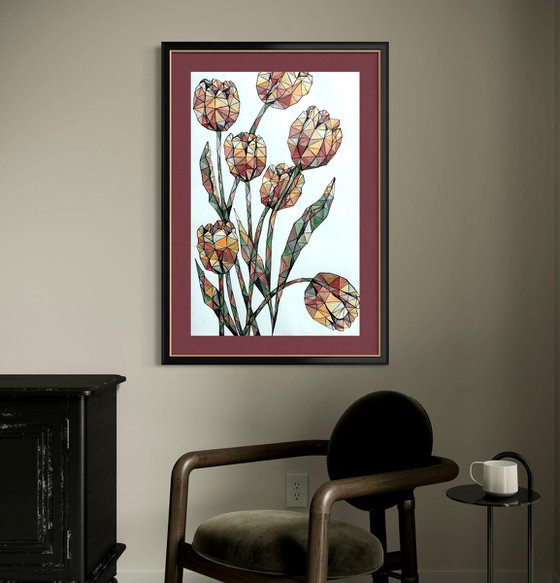 AMBER CRYSTAL TULIPS ON A SOFT BLUE