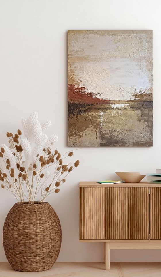 "Umber 2" Abstract brown cream textured art