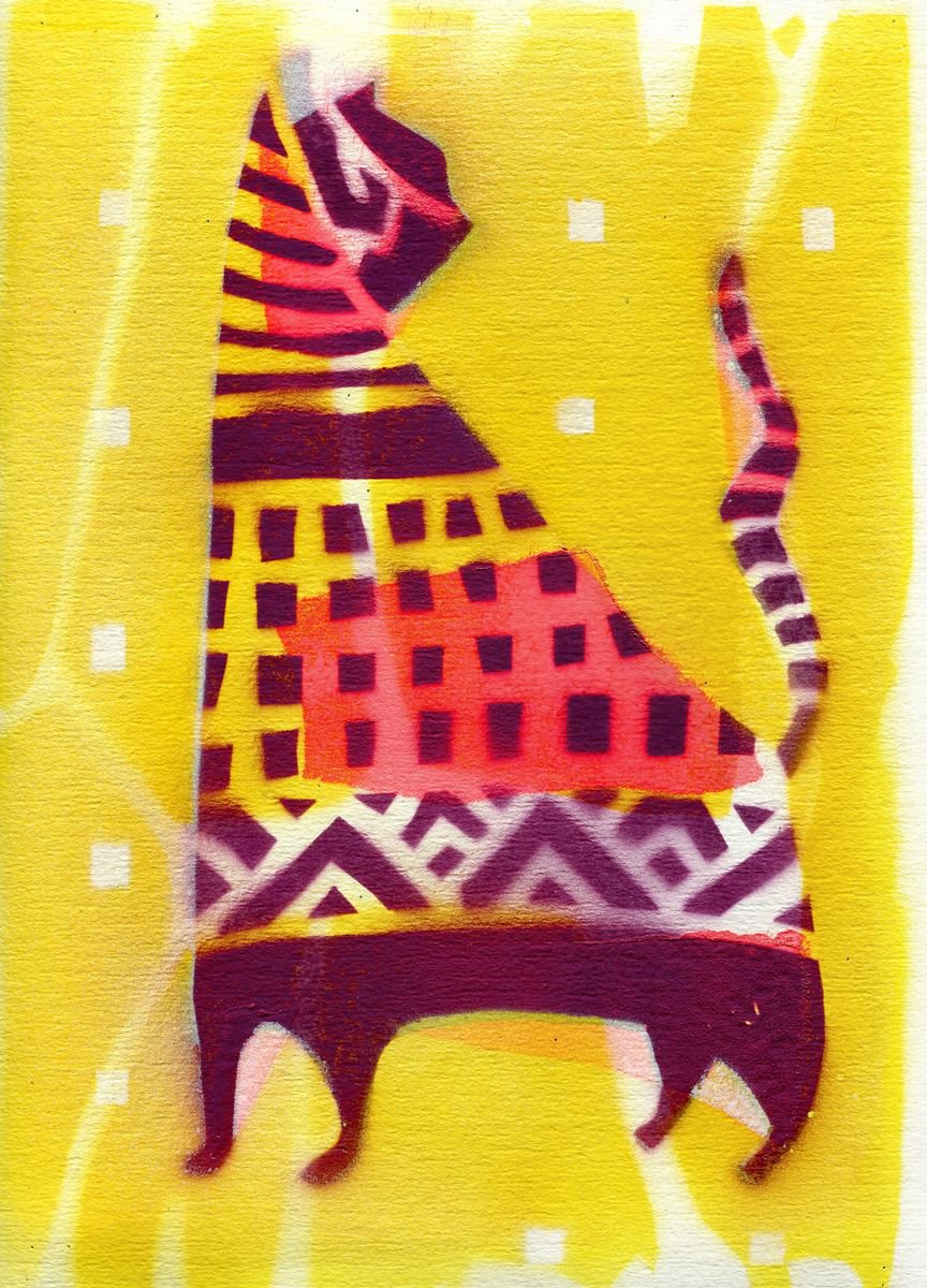 Cat on a Yellow Background 2 by Evgen Semenyuk