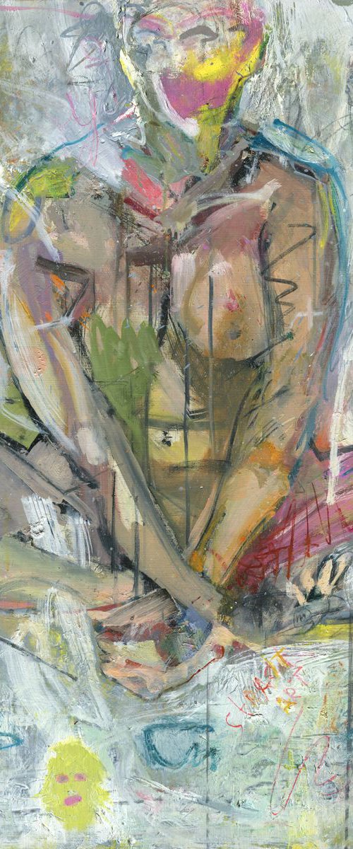 Pussy Riot Dedication (Sitting Female Nude) - Large Oil Painting by Grigorii Pavlychev