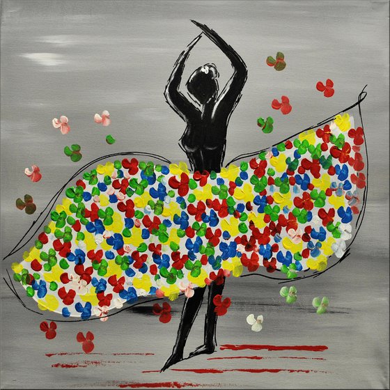 Ballerinas - Framed Abstract Acrylic Painting - Canvas Art-  Gray- Wall Art