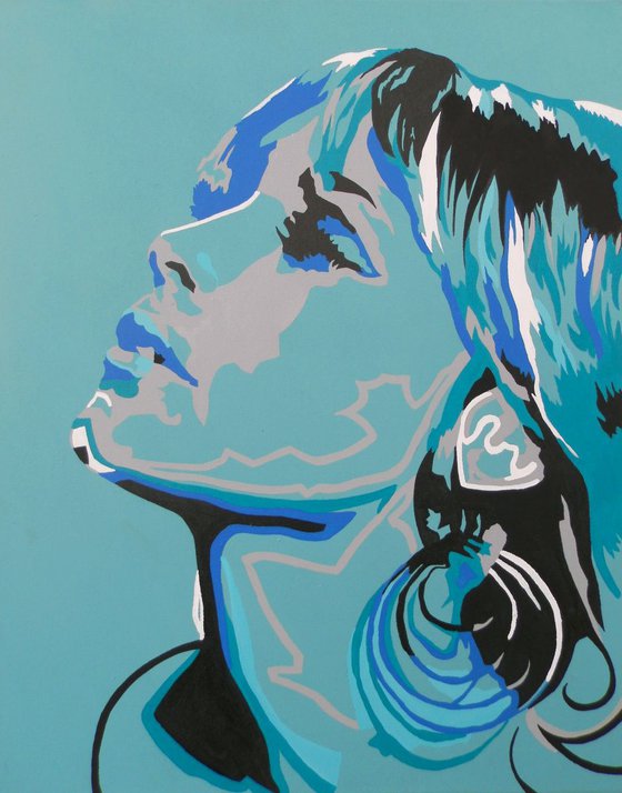 Abstract Female Portrait In Cyan And Blue Modern Abstract Figurative Art