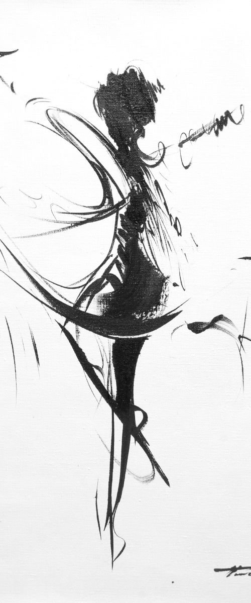 Black and White Painting  " Dance of the Wind" (136b15) by Yuri Pysar