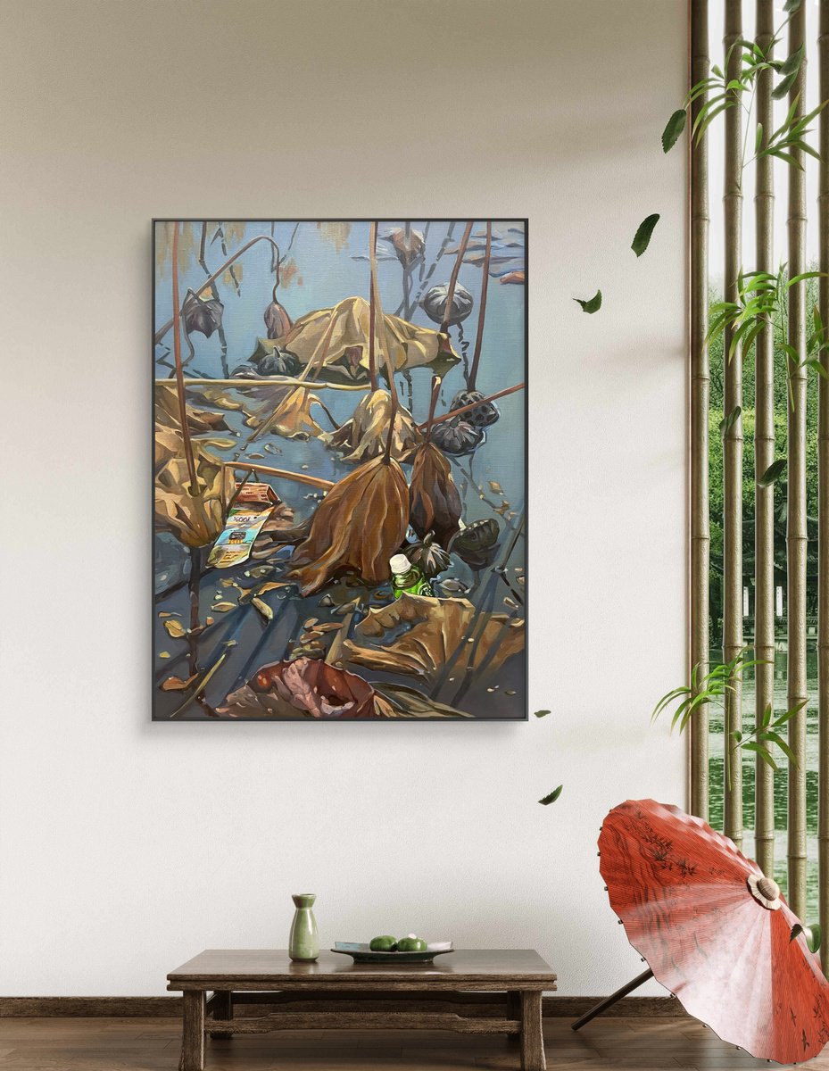 Photorealistic Oil Painting , Pond. The Confluence Of Realities By Guzel Min, 24 X 32, Artwork For Sale On Artfinder