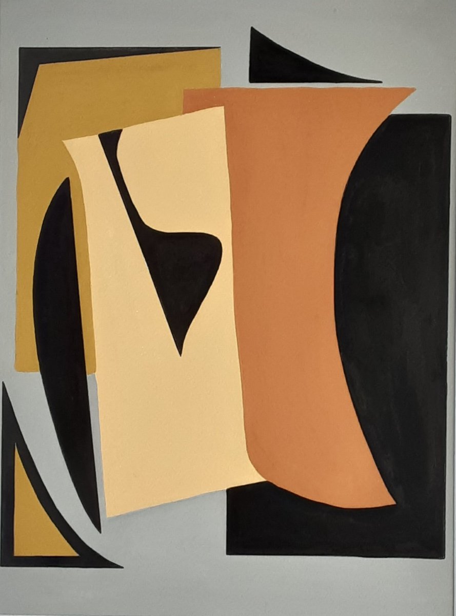 Organic Abstract Painting By Paul Heron, 17 X 21", Ochre, Original Artwork