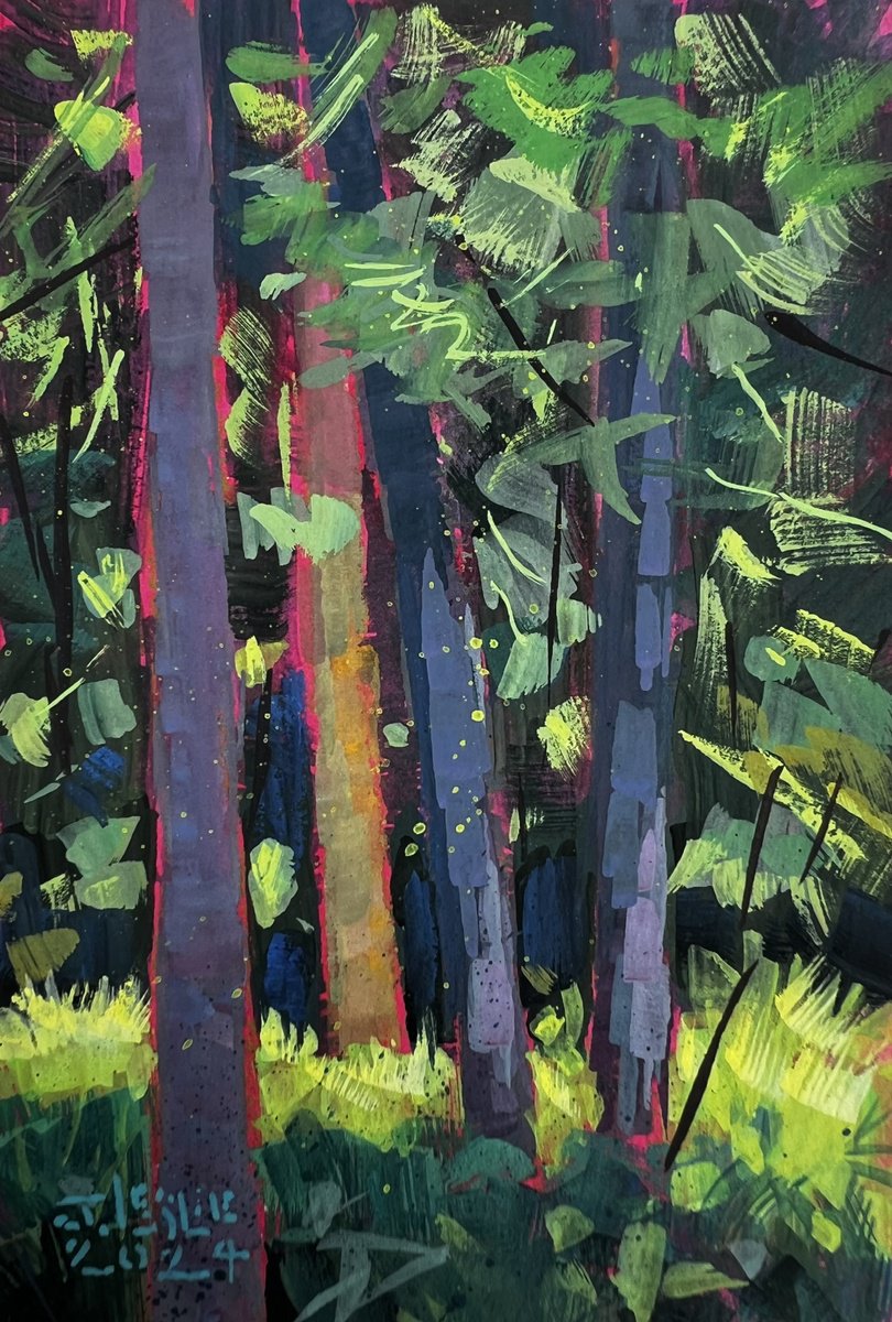 Impressionistic Landscape Painting By Jimmy Leslie, 5 X 7, In The Shadows Of The Woods, Original Artwork