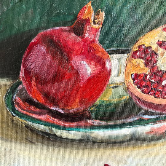 Pomegranates on metal tray